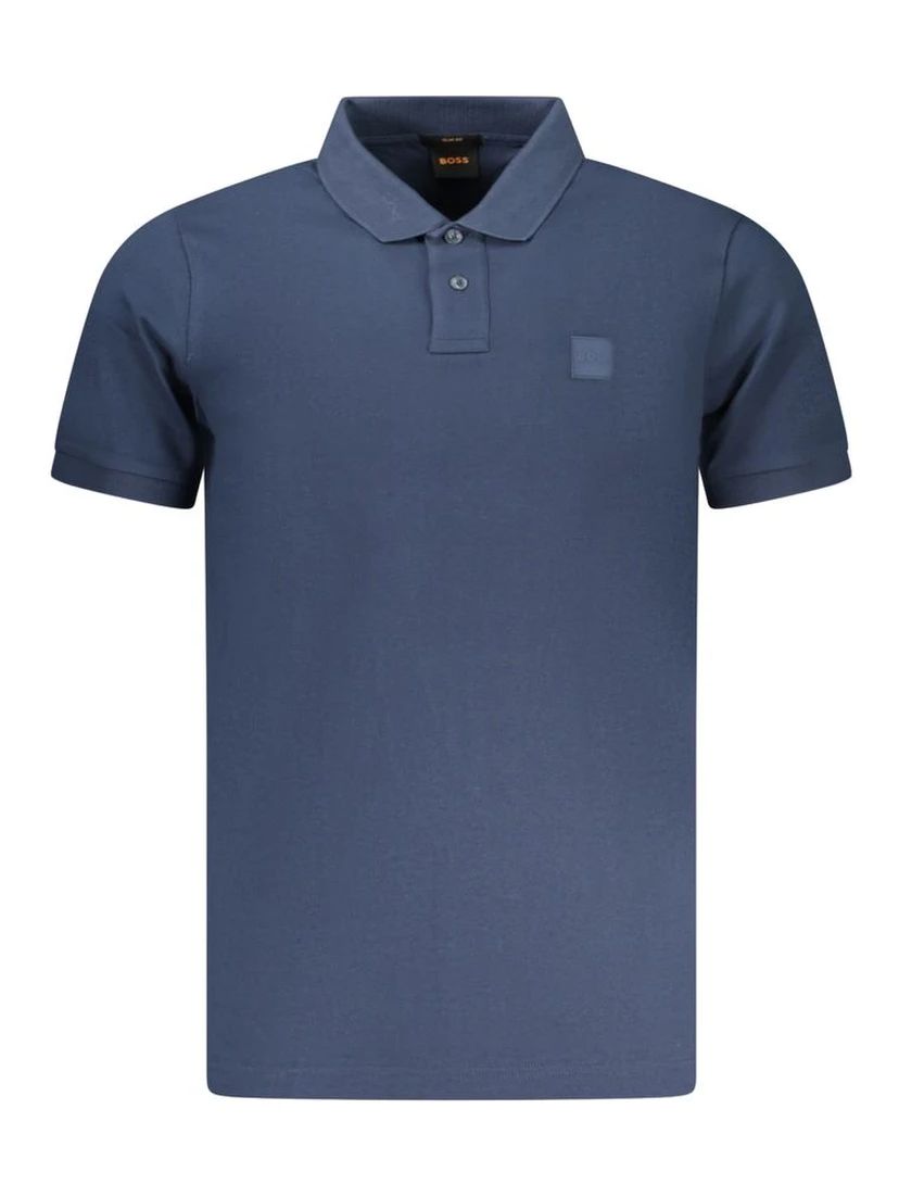 Blue Cotton Men Polo Shirt
