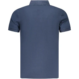 Blue Cotton Men Polo Shirt