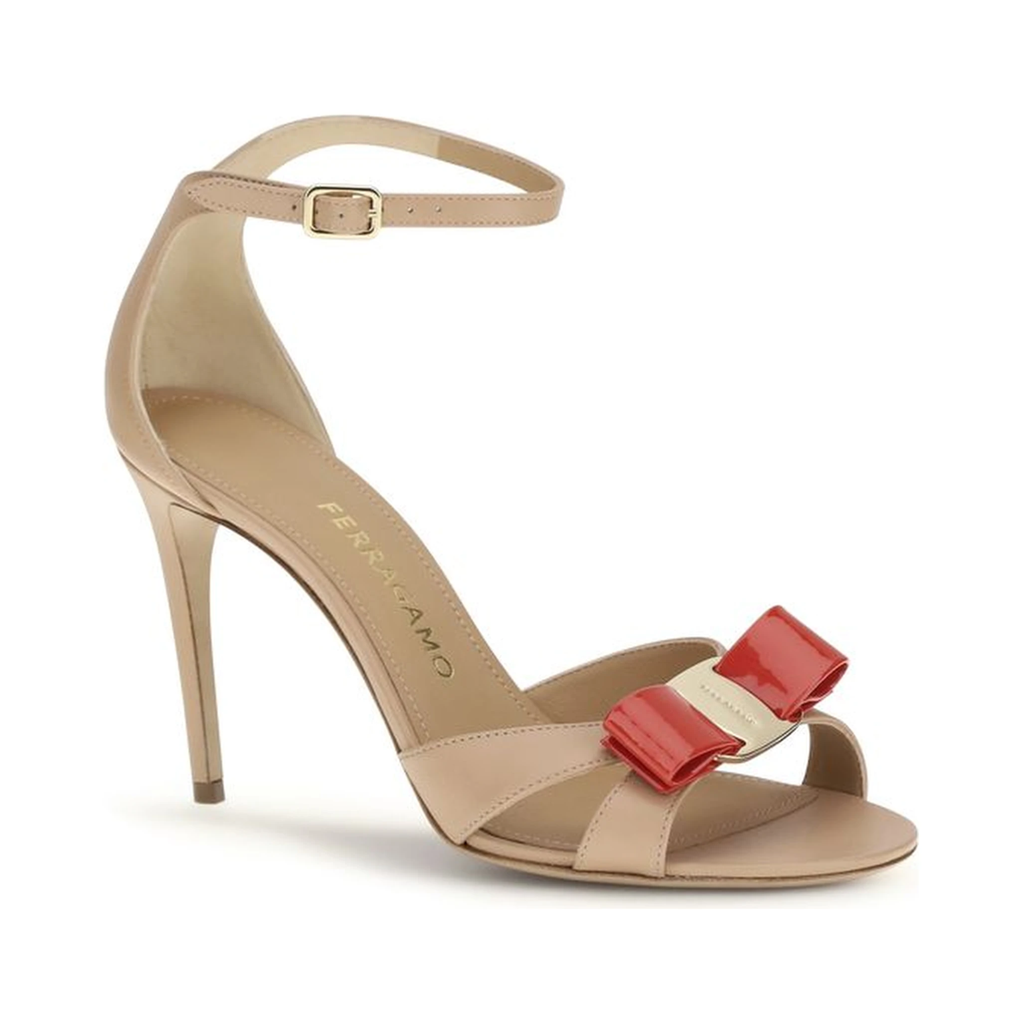 Beige Calf Leather Bos Taurus Stiletto Heel Sandals
