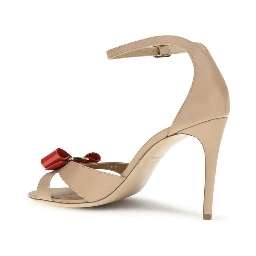 Beige Calf Leather Bos Taurus Stiletto Heel Sandals